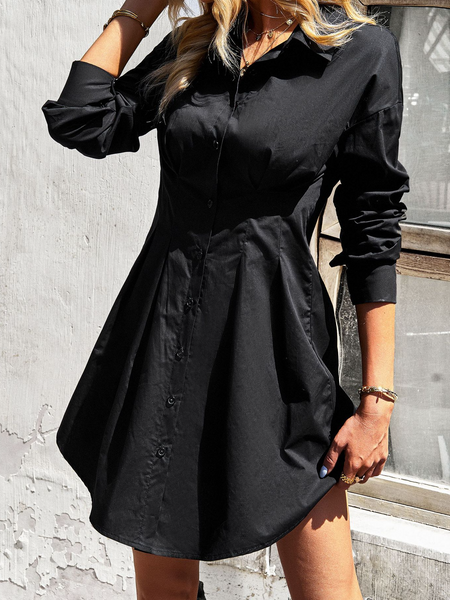 TEEK - Slim Pleated Shirt Dress DRESS TEEK Black S 