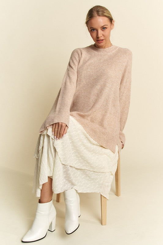 TEEK - Oatmeal High-Low Drop Shoulder Sweater TOPS TEEK Trend
