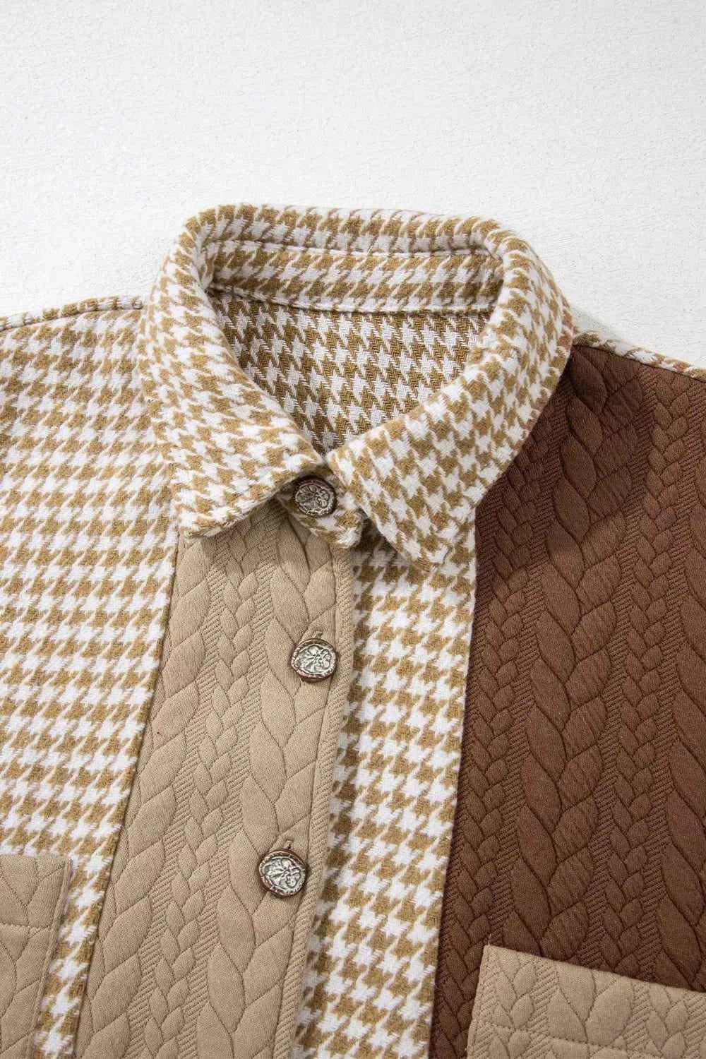 TEEK - Button Down Houndstooth Color Block Shacket TOPS TEEK Trend