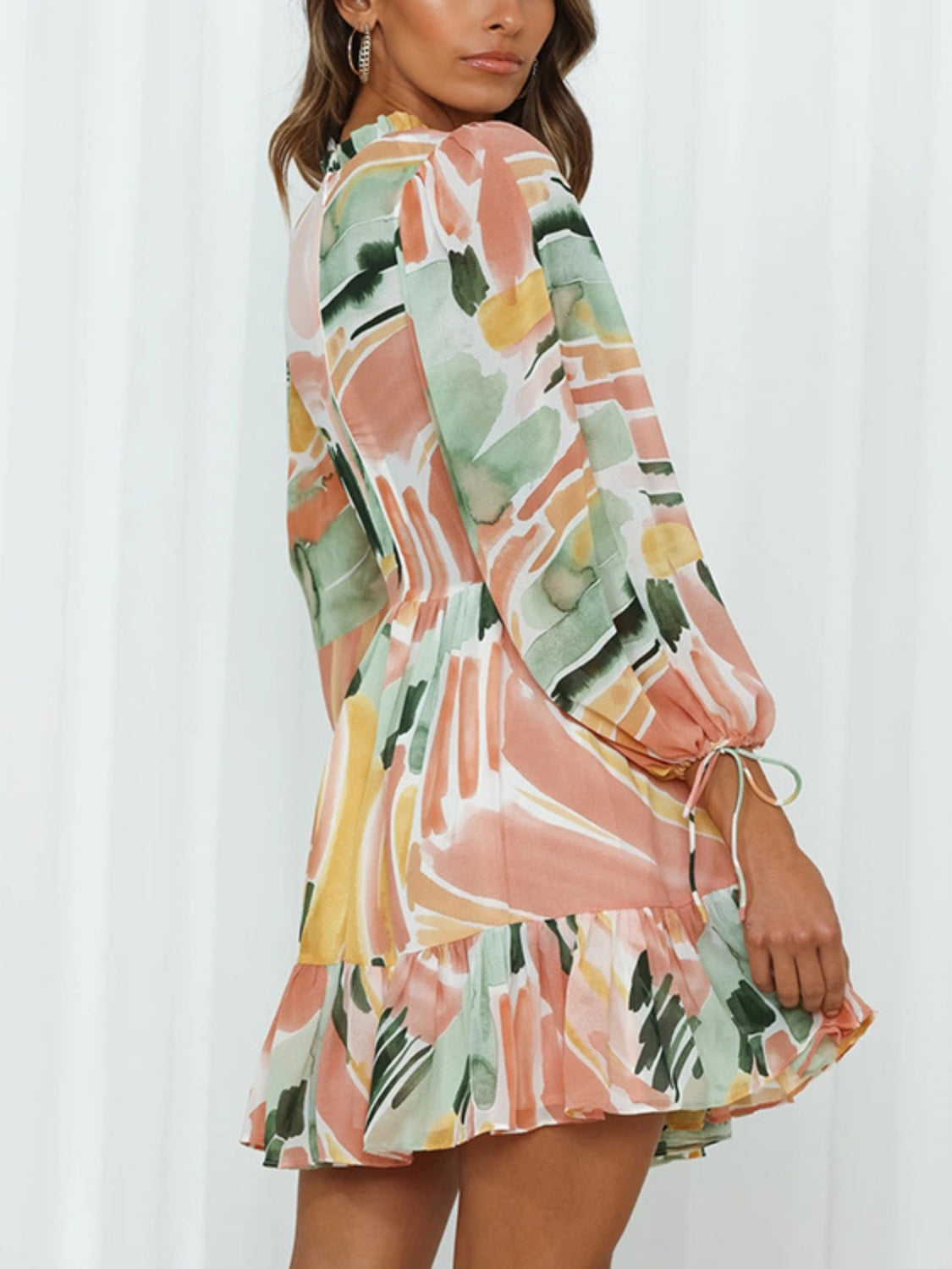 TEEK - Printed Multicolor Neck Balloon Sleeve Mini Dress DRESS TEEK Trend   