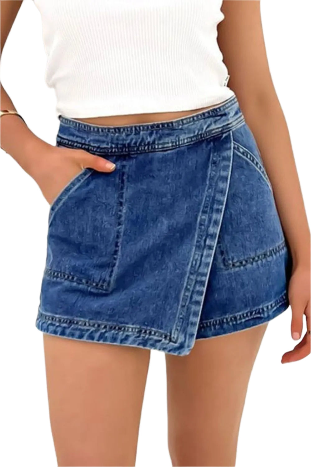 TEEK - Asymmetrical Denim Pocketed Skort SKIRT TEEK Trend 4