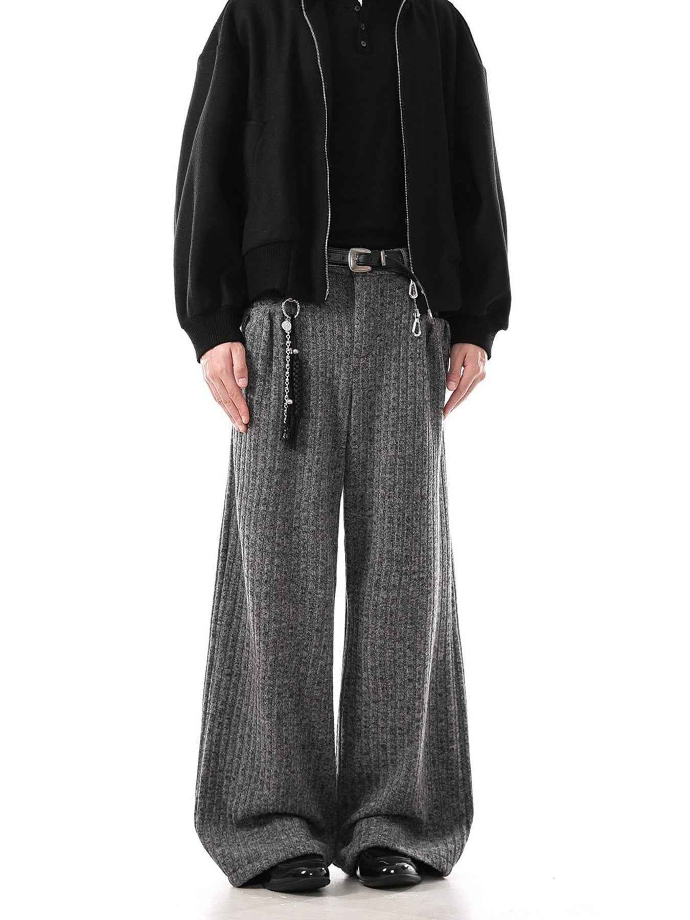 Men's Plus Size Ribbed Knit Loose Fit Pants Trendsi Gray M