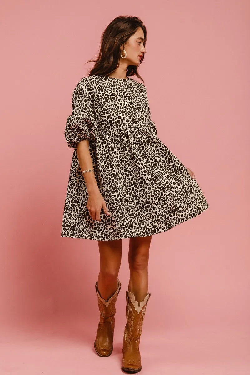 TEEK - Off White Leopard Back Contrast Tie Denim Dress DRESS TEEK Trend