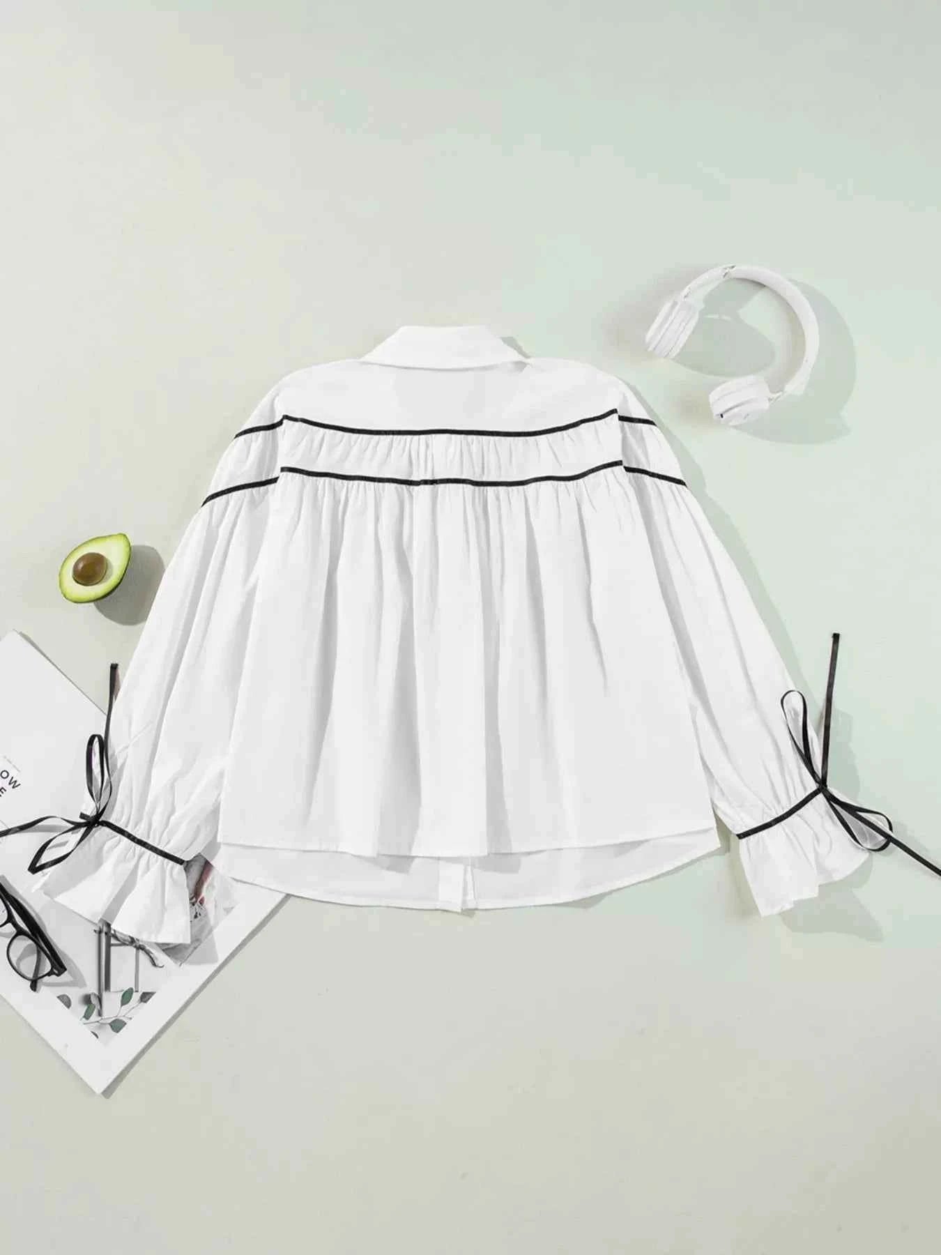 TEEK - Elegant Contrast Bow-Tie Ruffle Blouse TOPS TEEK Trend