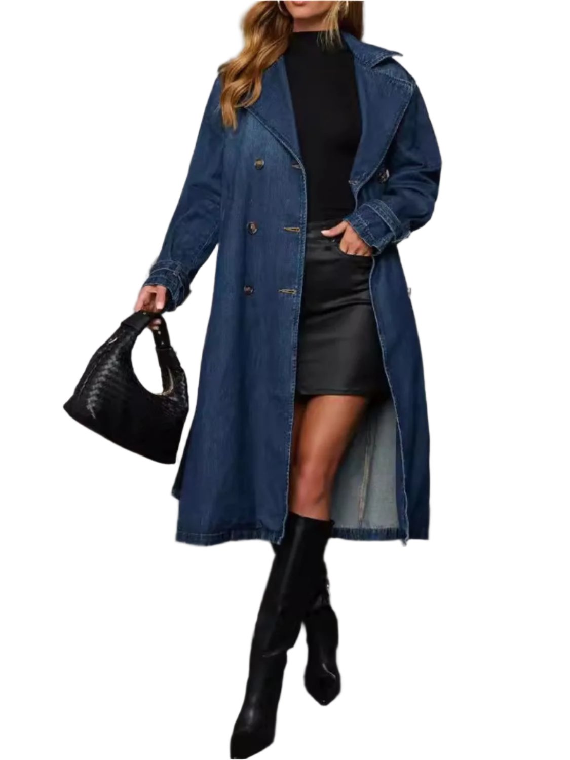 TEEK - Dark Button Up Long Sleeve Longline Denim Coat COAT TEEK Trend S