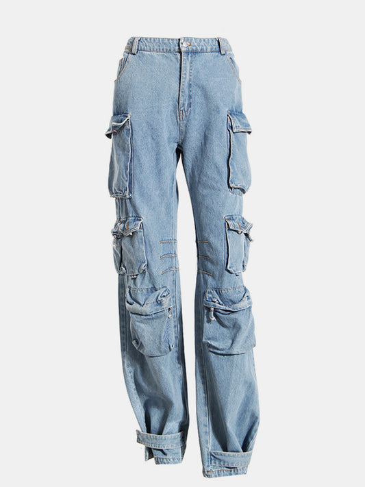 TEEK - Light Washed Wide Leg Cargo Jeans JEANS TEEK Trend S  
