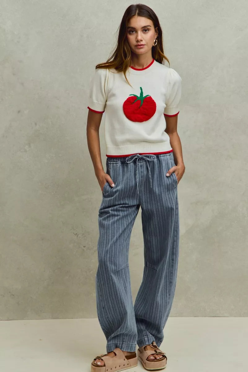 TEEK - Striped Denim Barrel Jeans Drawstring Waistband JEANS TEEK Trend