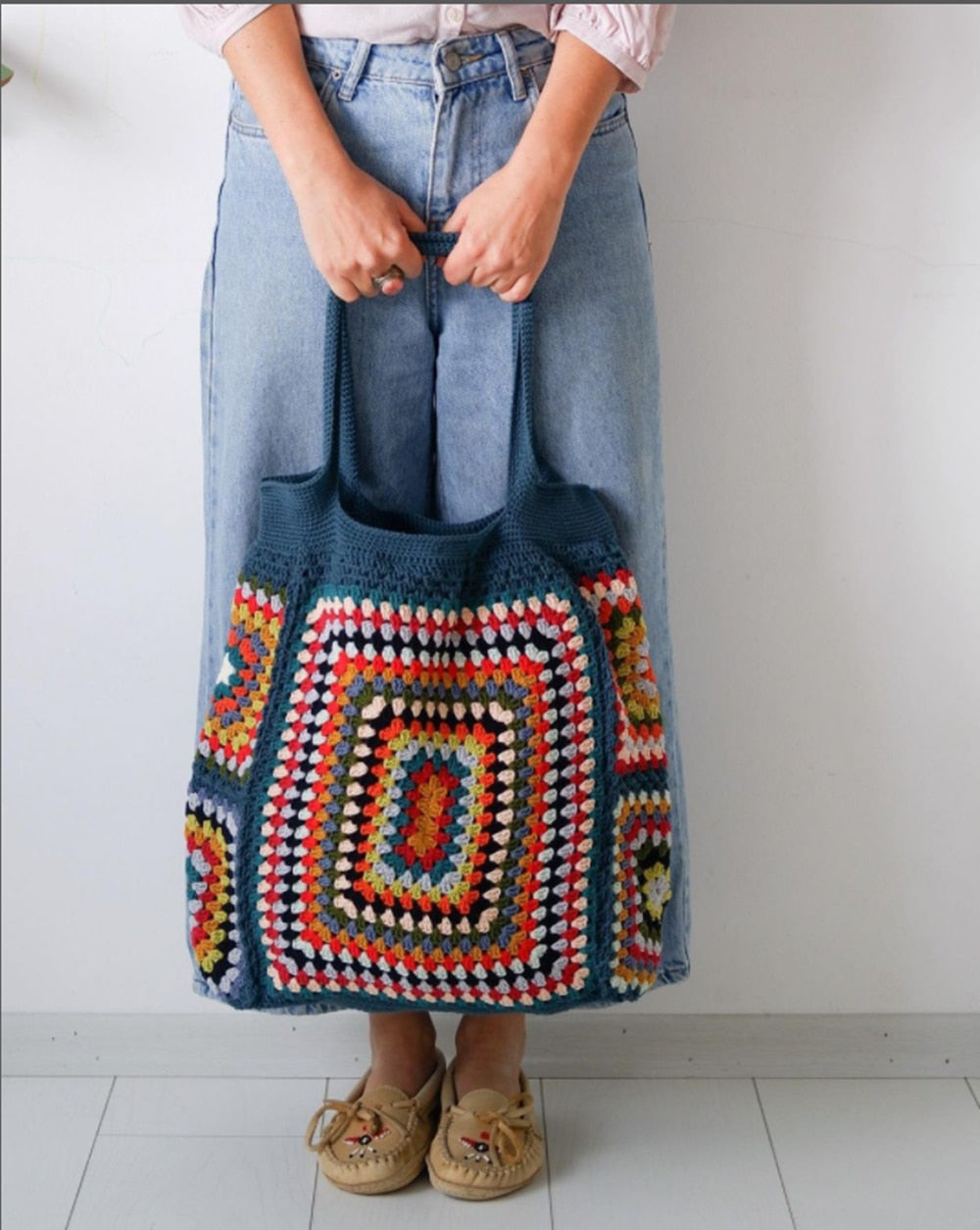 TEEK - Colorful Crochet Boho Square Handbag BAG theteekdotcom Blue  