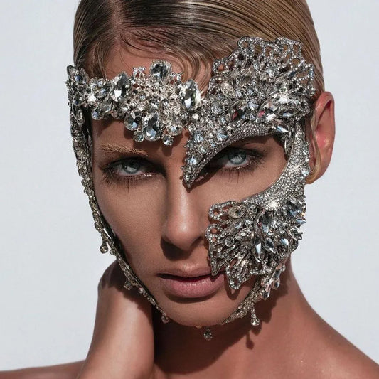 TEEK - Cubic Zirconia Face Jeweled Mask JEWELRY theteekdotcom Silver  
