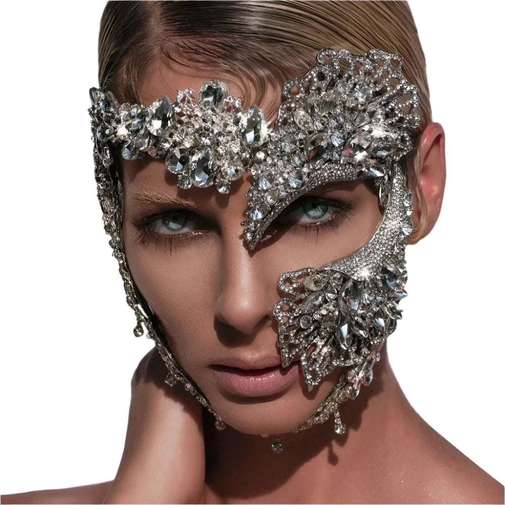 TEEK - Cubic Zirconia Face Jeweled Mask JEWELRY theteekdotcom Silver  