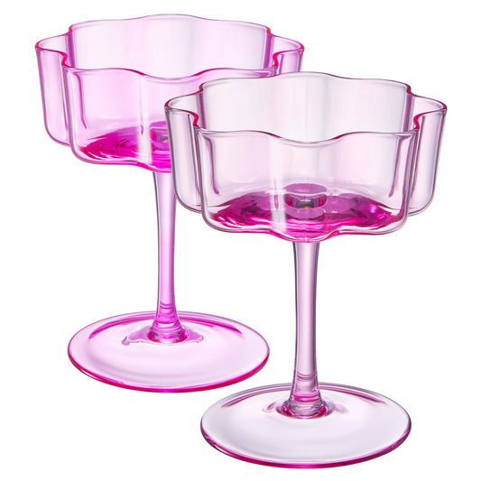 TEEK - Flower Wave Coupe Cocktail Colored Glasses Set | Hot Pink & Blush HOME DECOR TEEK KS