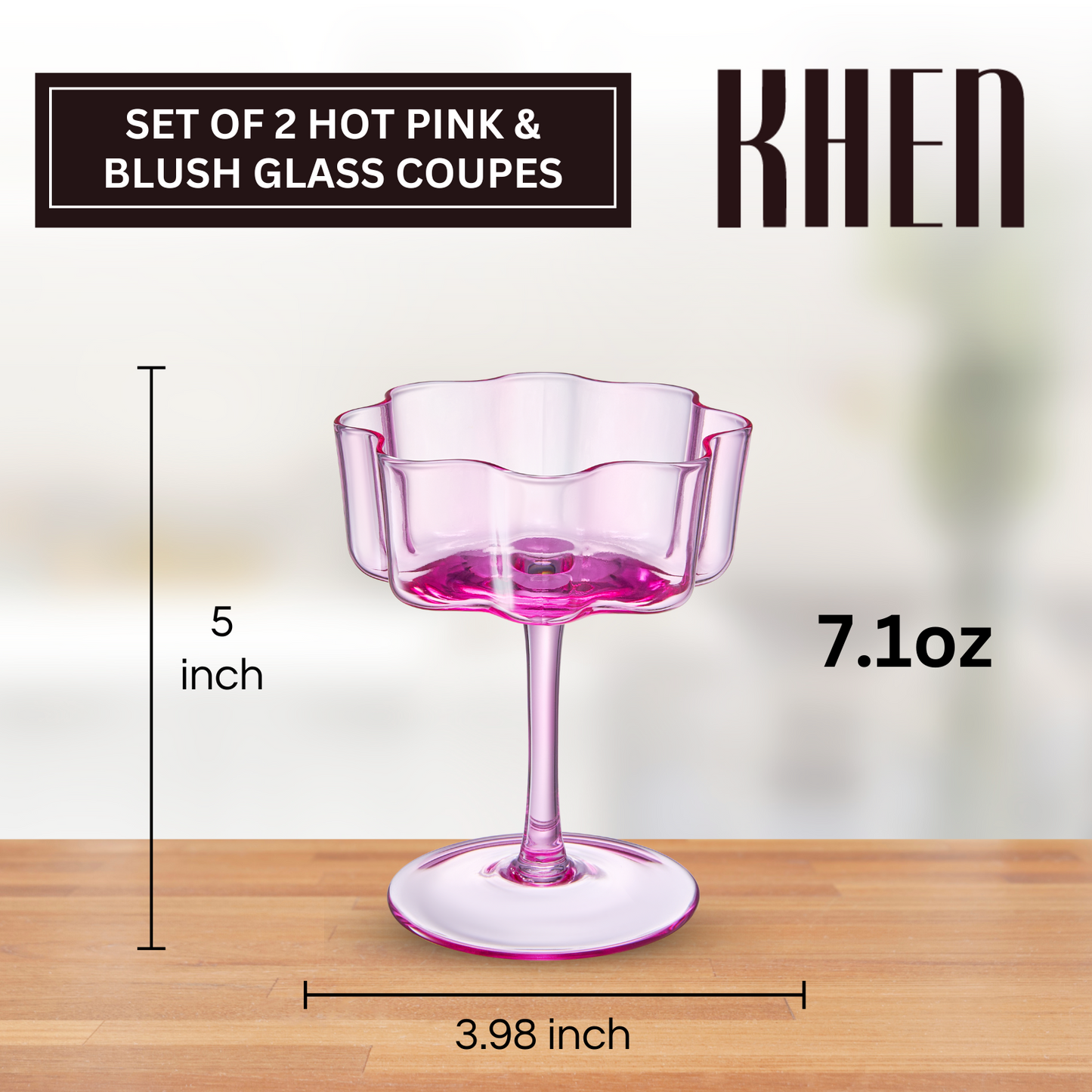 TEEK - Flower Wave Coupe Cocktail Colored Glasses Set | Hot Pink & Blush HOME DECOR TEEK KS