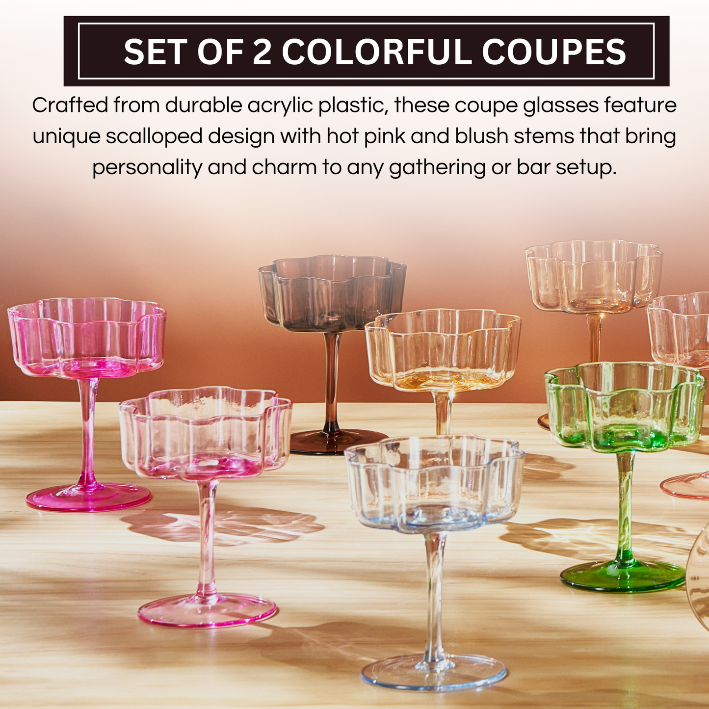 TEEK - Flower Wave Coupe Cocktail Colored Glasses Set | Hot Pink & Blush HOME DECOR TEEK KS