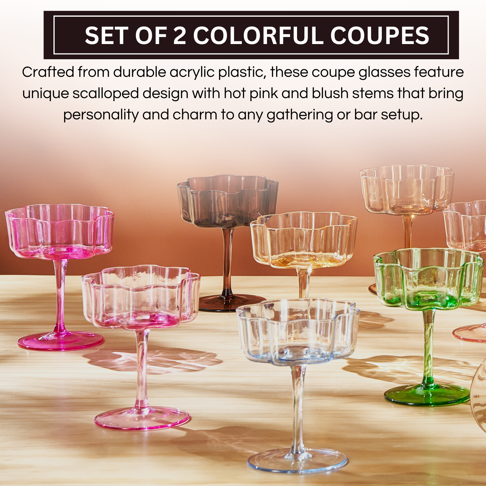 TEEK - Flower Wave Coupe Cocktail Colored Glasses Set | Hot Pink & Blush HOME DECOR TEEK KS