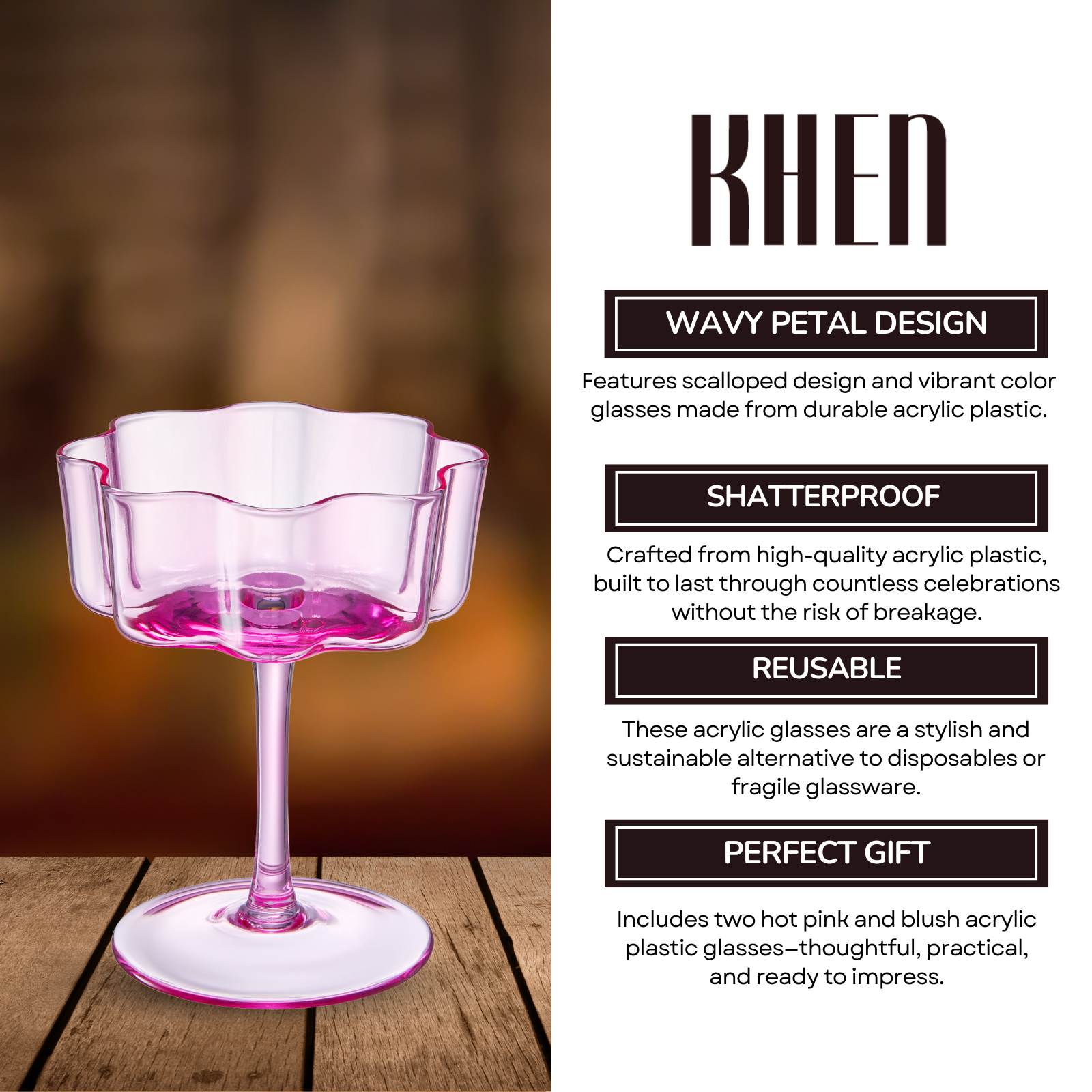 TEEK - Flower Wave Coupe Cocktail Colored Glasses Set | Hot Pink & Blush HOME DECOR TEEK KS