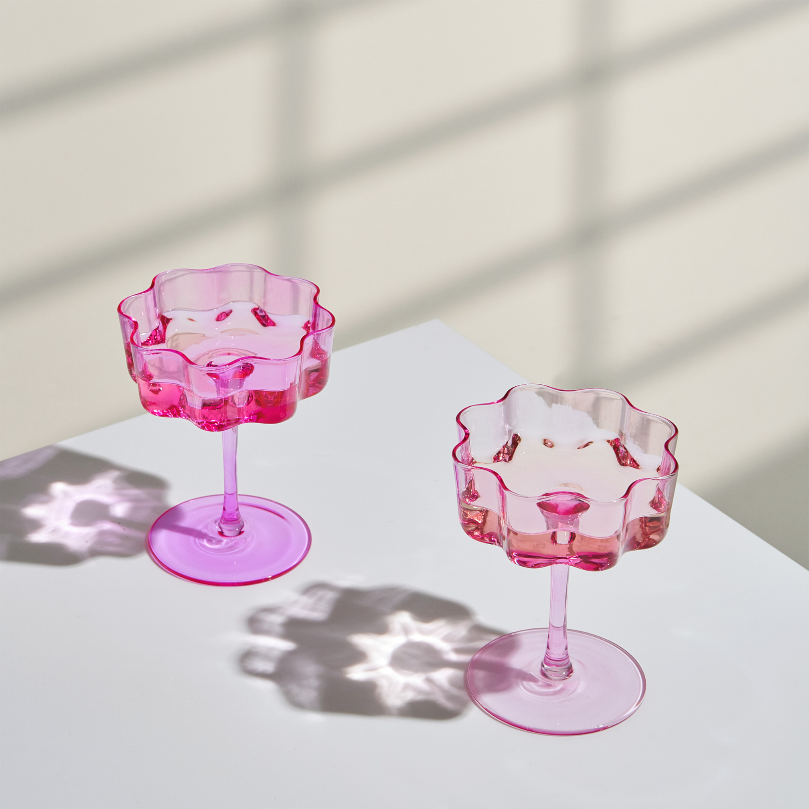 TEEK - Flower Wave Coupe Cocktail Colored Glasses Set | Hot Pink & Blush HOME DECOR TEEK KS