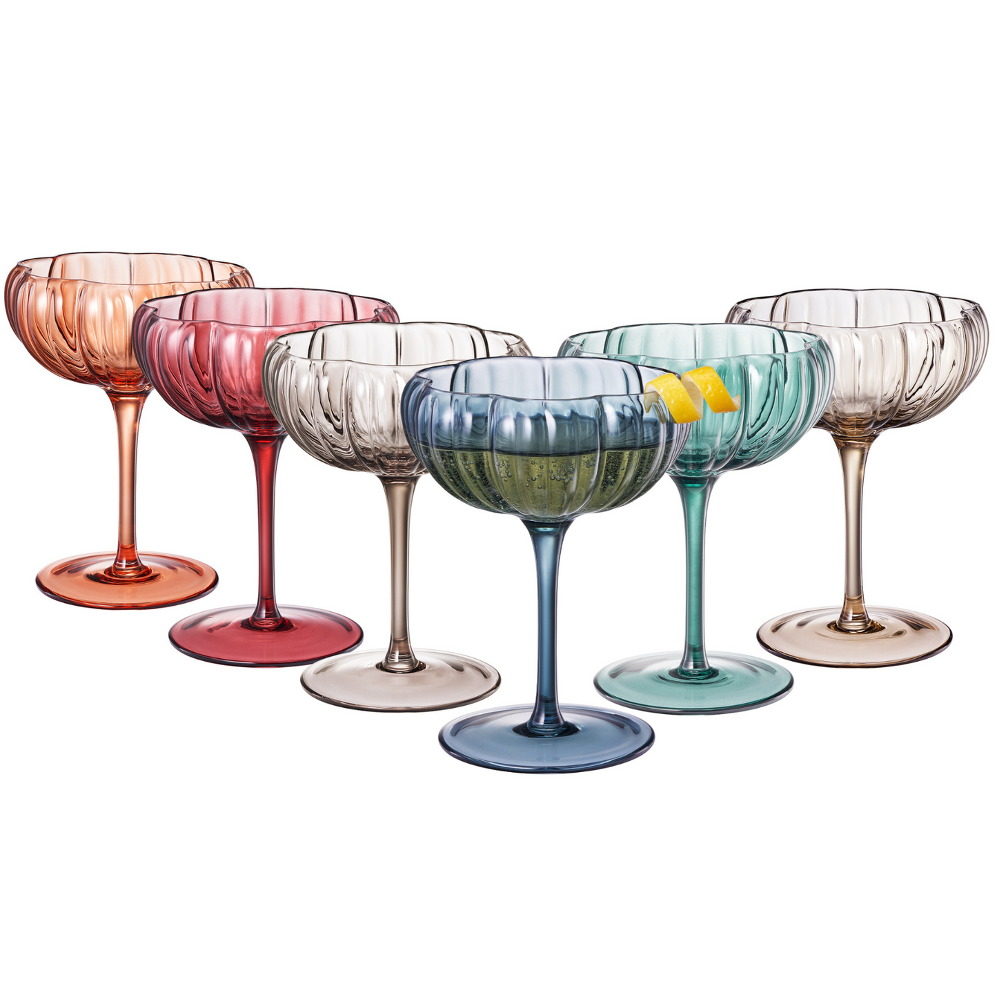 TEEK - Flower Coupe Cocktail Colored Glasses Set | Muted HOME DECOR TEEK KS