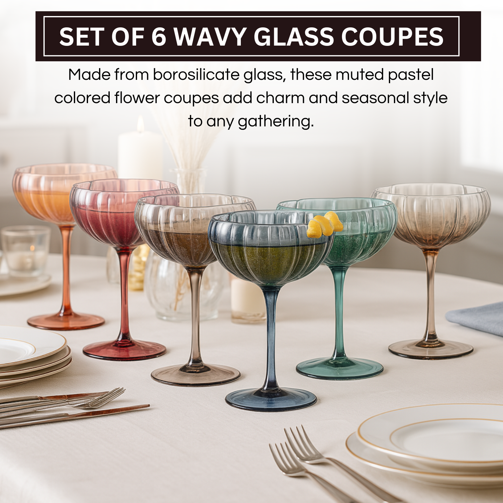 TEEK - Flower Coupe Cocktail Colored Glasses Set | Muted HOME DECOR TEEK KS