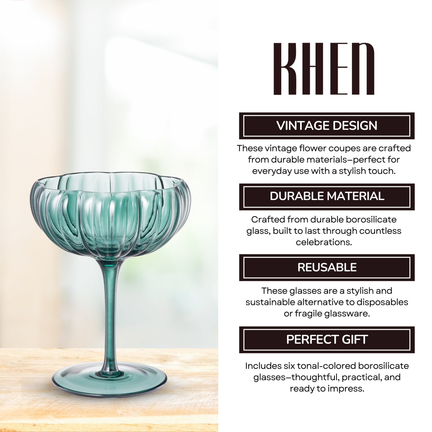 TEEK - Flower Coupe Cocktail Colored Glasses Set | Muted HOME DECOR TEEK KS