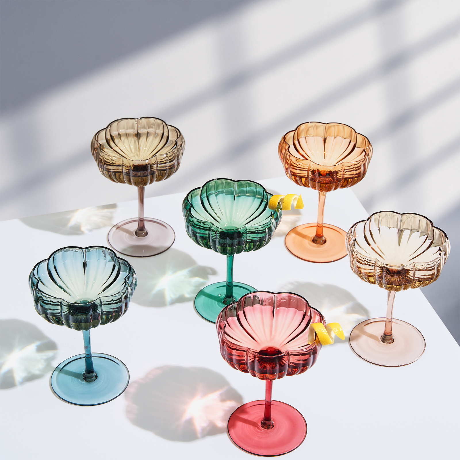 TEEK - Flower Coupe Cocktail Colored Glasses Set | Muted HOME DECOR TEEK KS