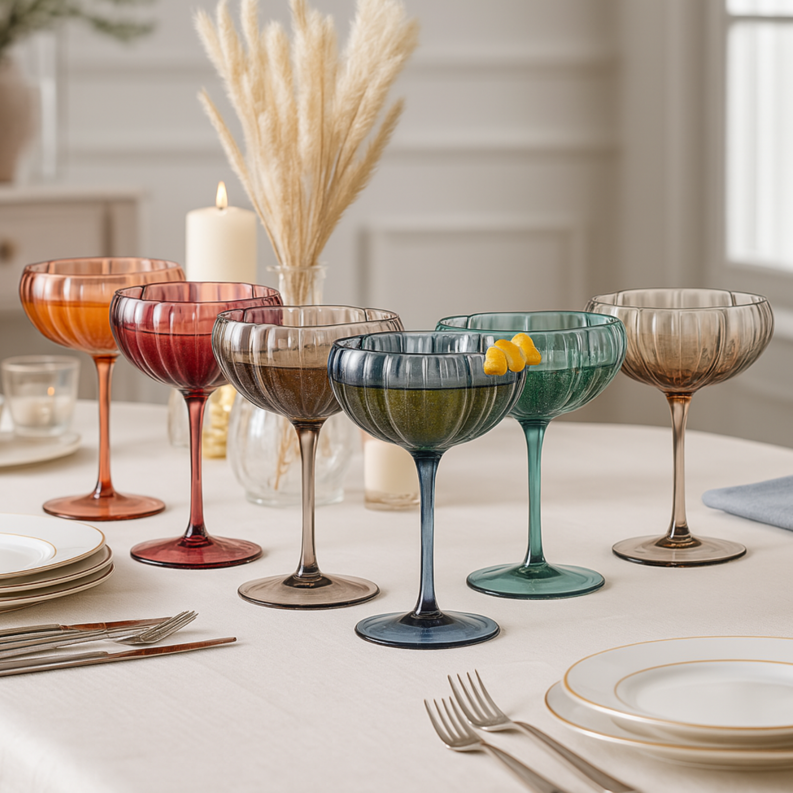 TEEK - Flower Coupe Cocktail Colored Glasses Set | Muted HOME DECOR TEEK KS