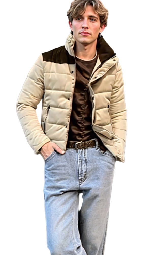 TEEK - Navy Blue Mens Stand Collar Puffer Jacket JACKET TEEK 1TFY Beige S