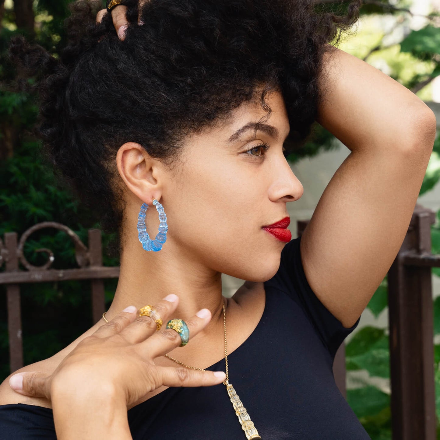 TEEK - Blue Lucite Bamboo Hoop Earrings JEWELRY TEEK GNH