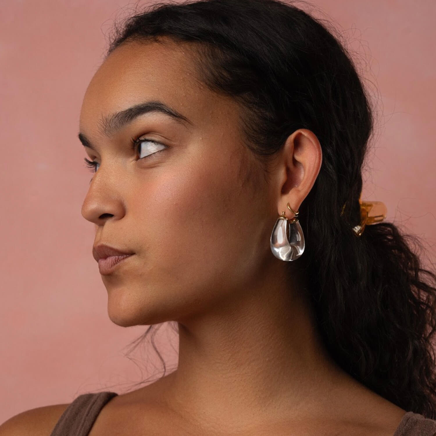 TEEK - Clear Chunky Bucket Hoop Earrings JEWELRY TEEK GNH
