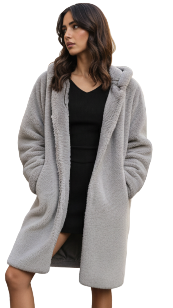 TEEK - Hooded Faux Fur Pocketed Coat COAT TEEK 1TFY Gray XS