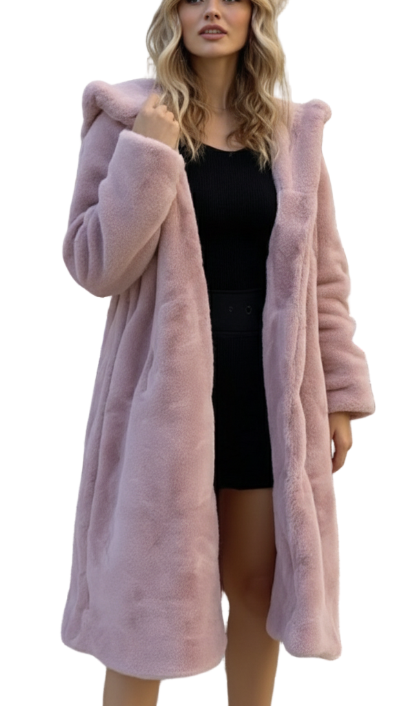TEEK - Hooded Faux Fur Pocketed Coat COAT TEEK 1TFY Pink XS