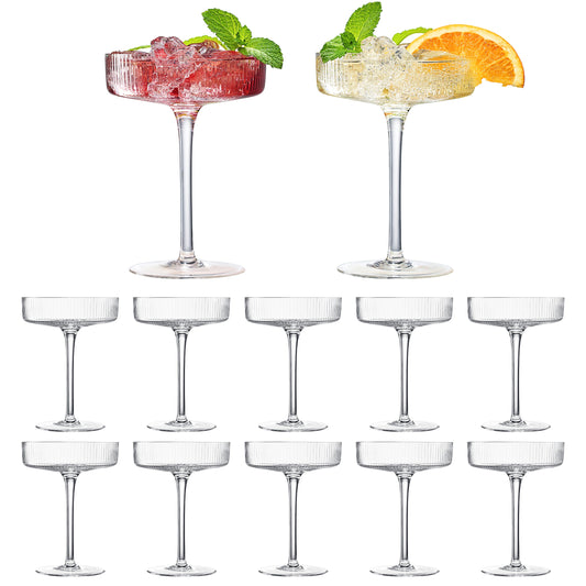 TEEK - Como Ribbed Champagne Coupe Cocktail Glassware Set of 12 HOME DECOR TEEK KS