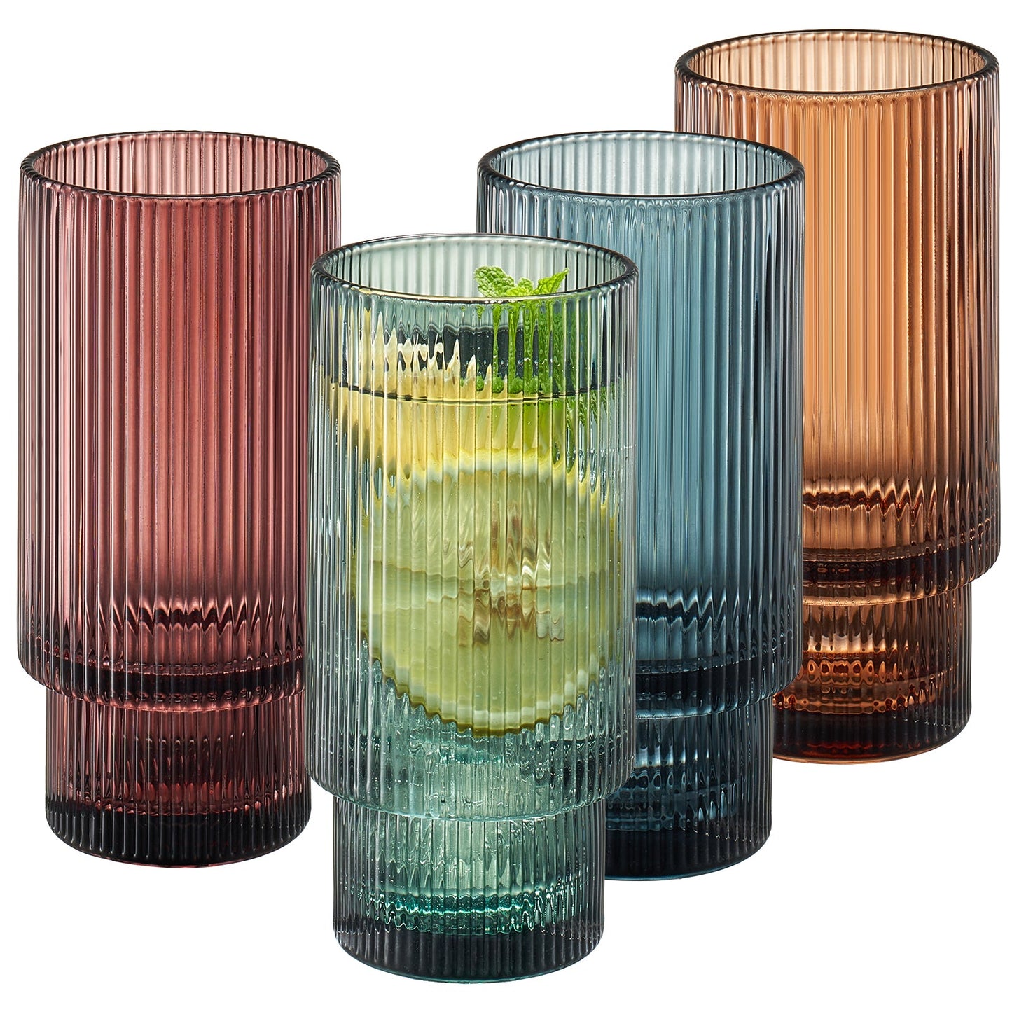 TEEK - Tonal Ribbed Highball Glassware Set of 4 HOME DECOR TEEK KS