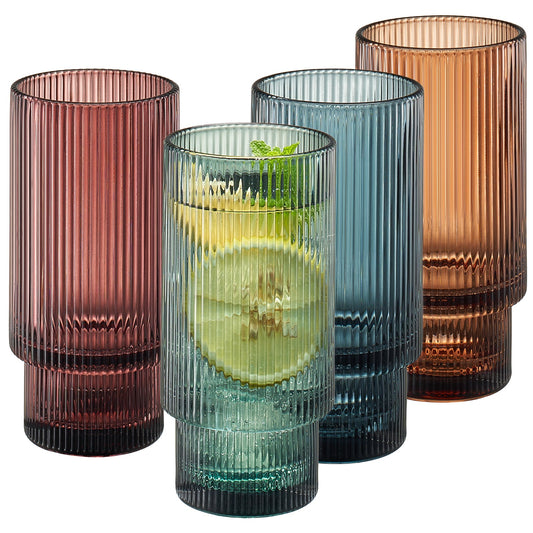 TEEK - Tonal Ribbed Highball Glassware Set of 4 HOME DECOR TEEK KS