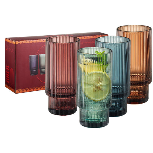 TEEK - Tonal Ribbed Highball Glassware Set of 4 HOME DECOR TEEK KS
