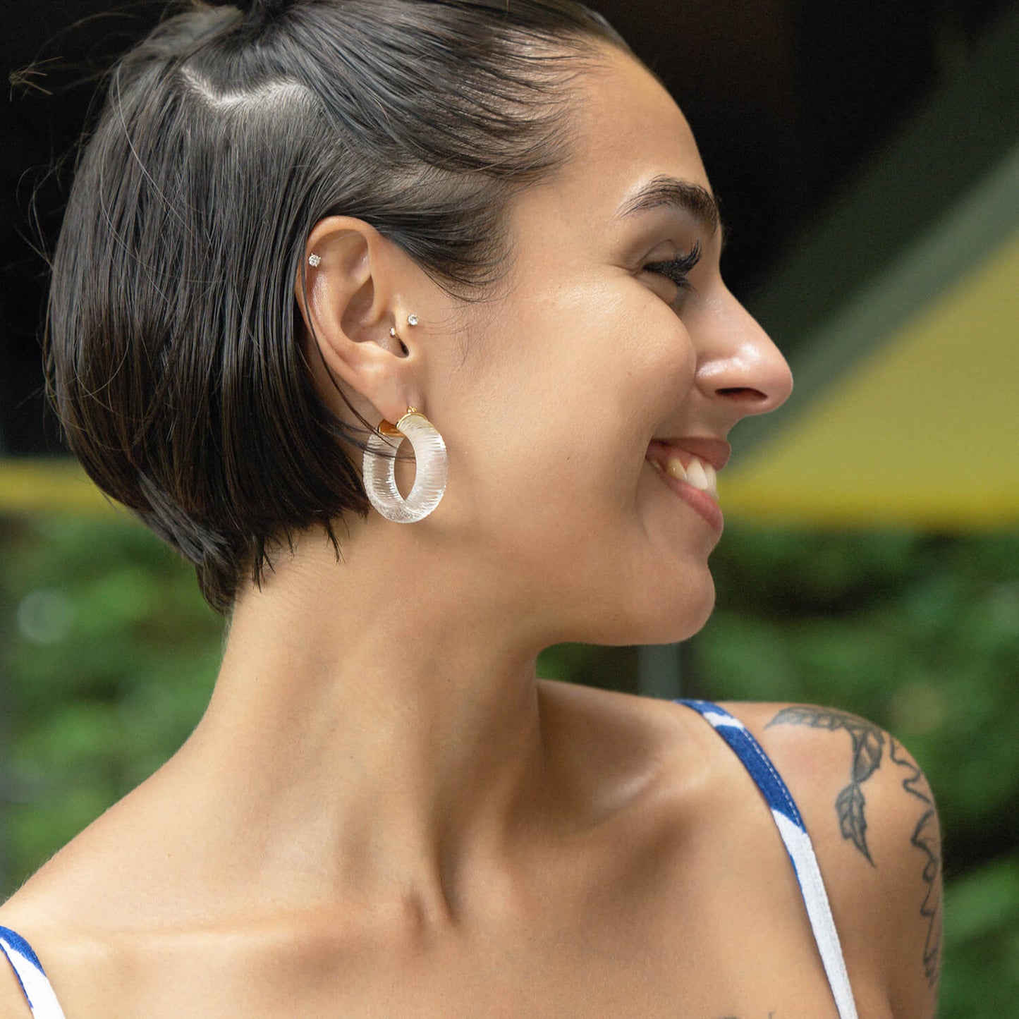 TEEK - Clear Diamond Cut Wide Lucite Hoop Earrings JEWELRY TEEK GNH