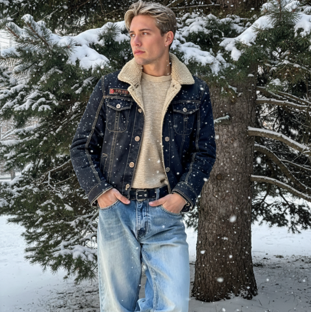 TEEK - Mens Black Denim Jean Inner Faux Fur Jacket JACKET TEEK 1TFY