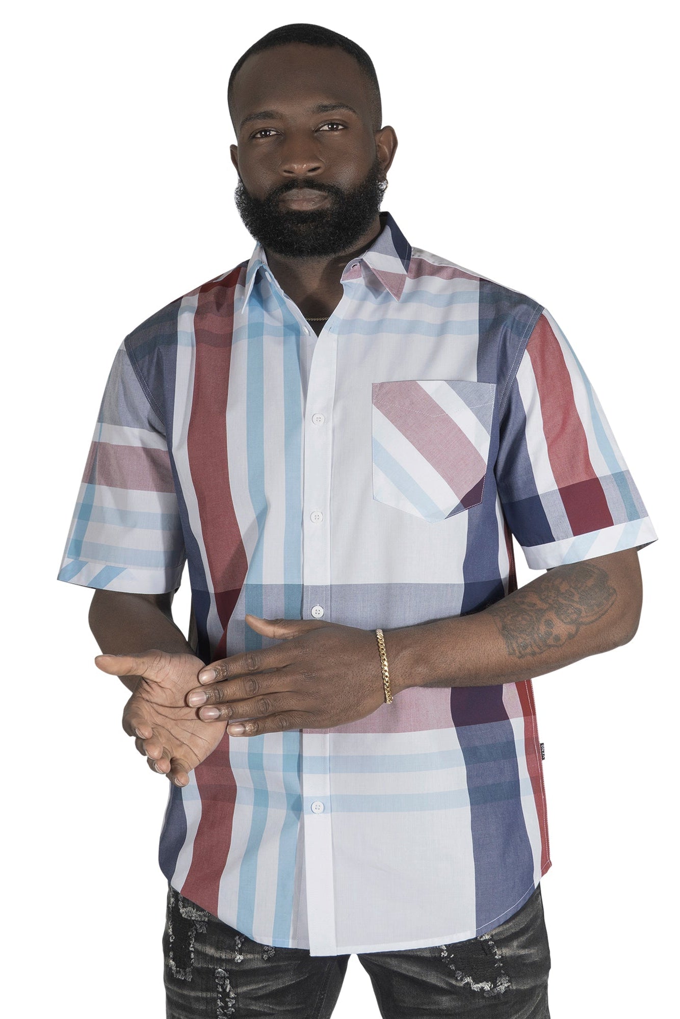 TEEK - V842 Robert Plaid Button-Down Shirt - Navy TOPS TEEK MJ