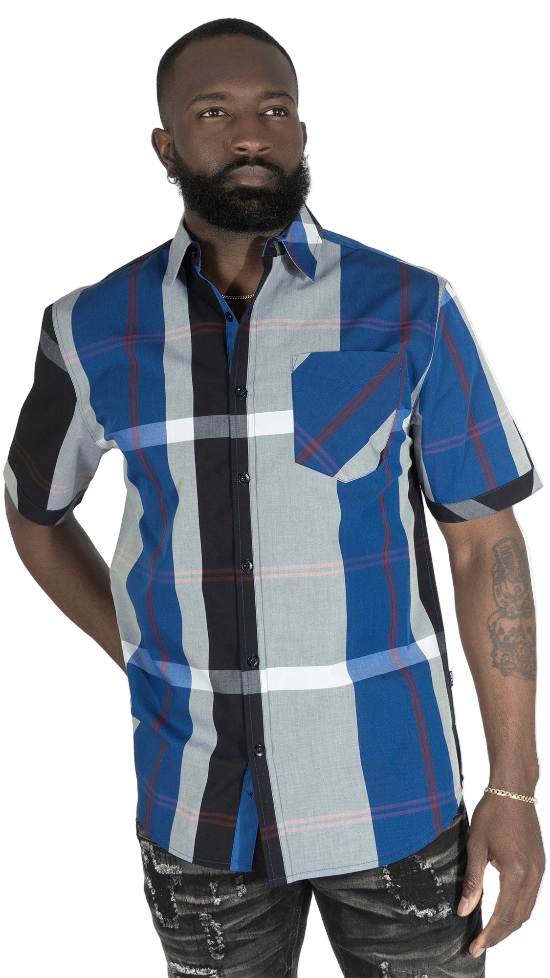 TEEK - V829 Colton Plaid Shirt - Royal TOPS TEEK MJ