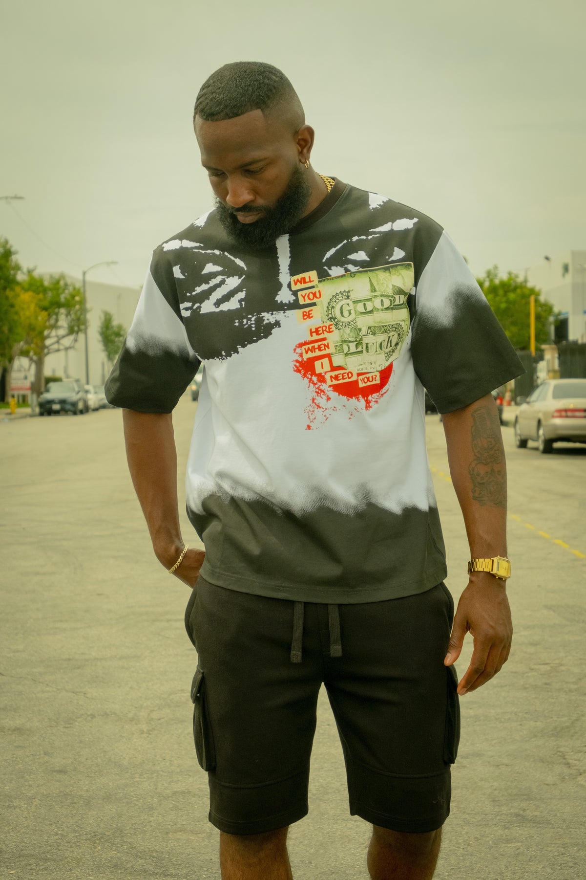 M369 Good Luck Money Oversized Tee - White Shirts & Tops Makobi Jeans USA