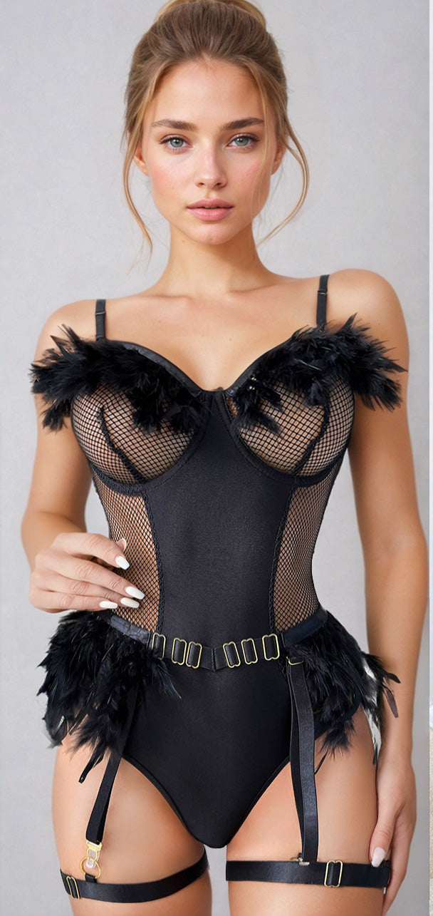 TEEK - Fine Feather Garter Teddy LINGERIE TEEK 3W