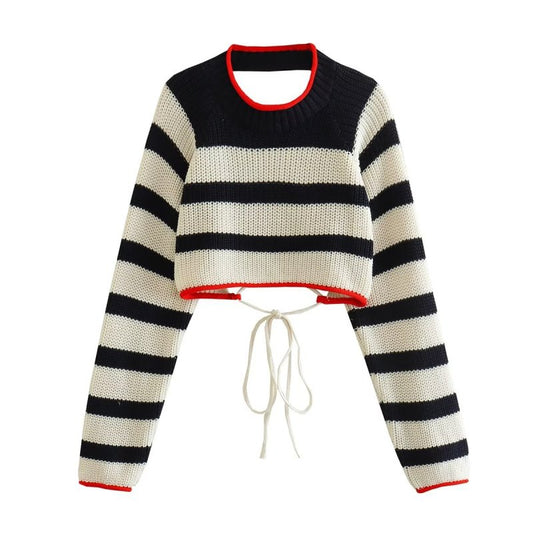 TEEK - Black and White Striped Backless Knit Bolero Sweater SWEATER TEEK K S  