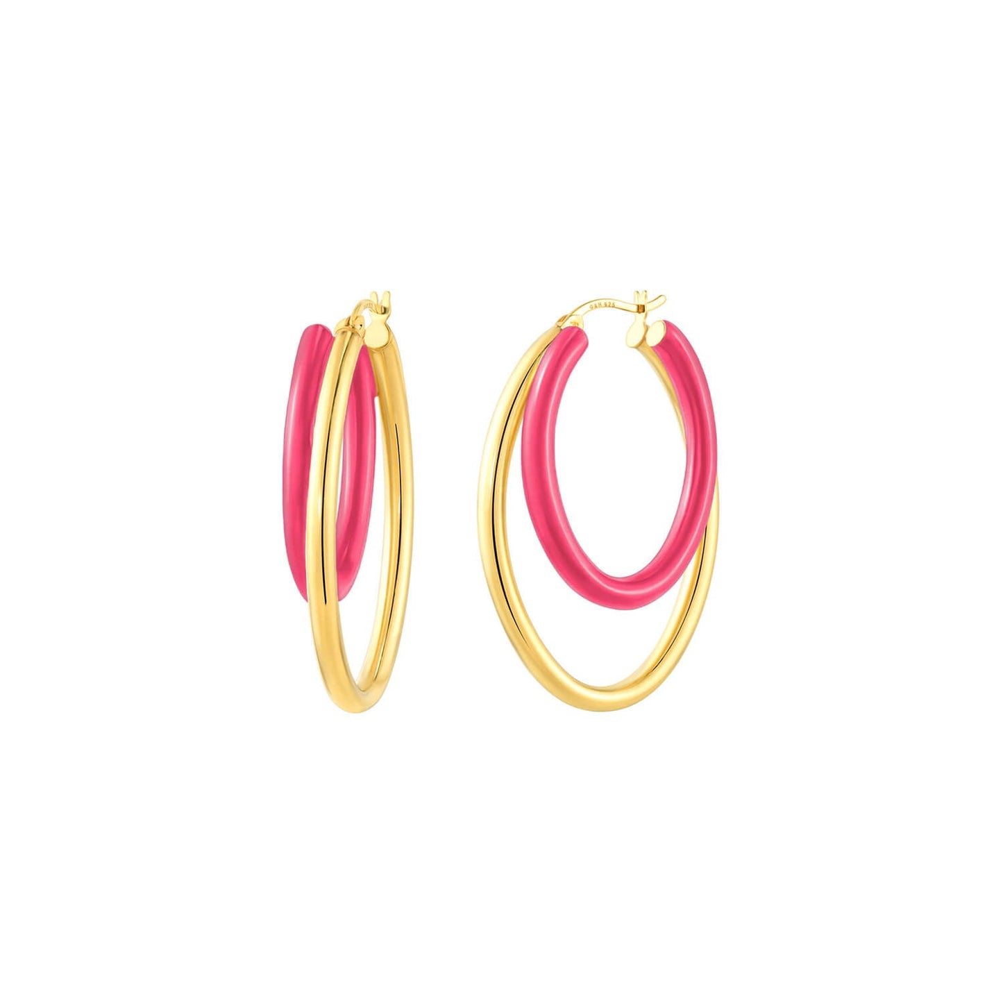 TEEK - Enamel Double Oval Hoop Earrings JEWELRY TEEK GNH PINK PEACOCK