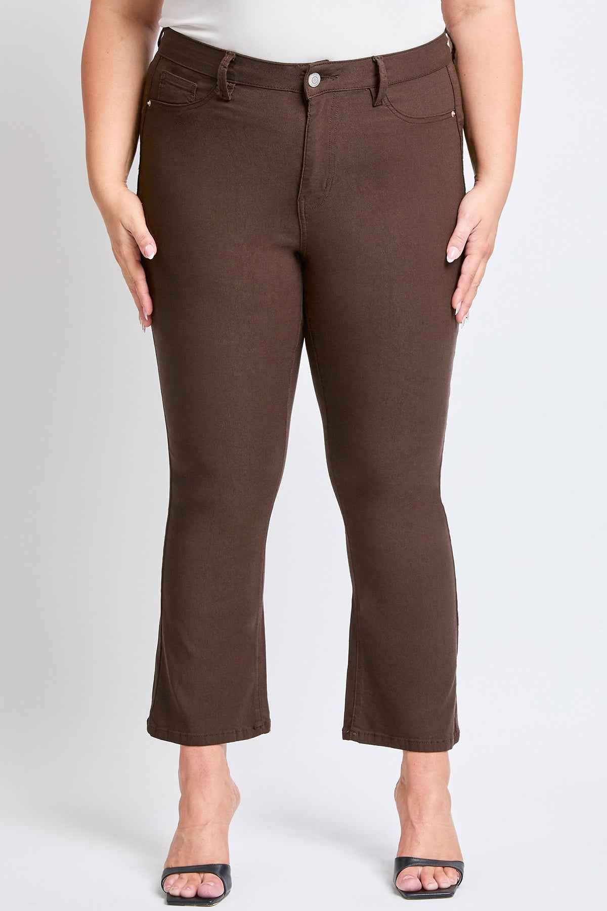 TEEK - Womens Plus Hyperstretch Cropped Kick Flare Pants - Cocoa PANTS TEEK YMJ