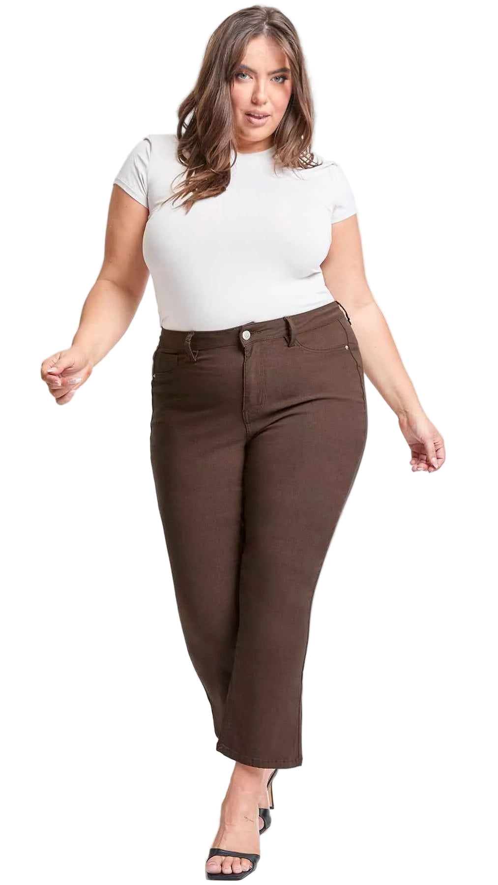 Women's Plus Hyperstretch Cropped Kick Flare Pants, Cocoa Pants YMI JEANS Cocoa 1X