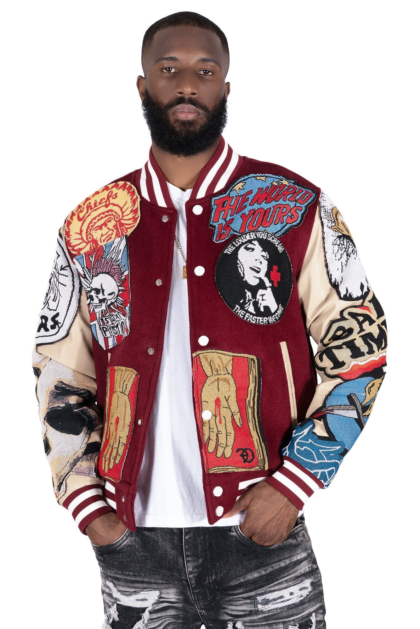 TEEK - F1005 Love Scars Varsity Jacket - Burgundy JACKET TEEK MJ