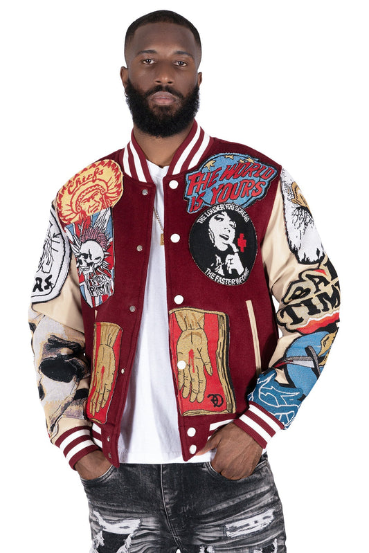 TEEK - F1005 Love Scars Varsity Jacket - Burgundy JACKET TEEK MJ