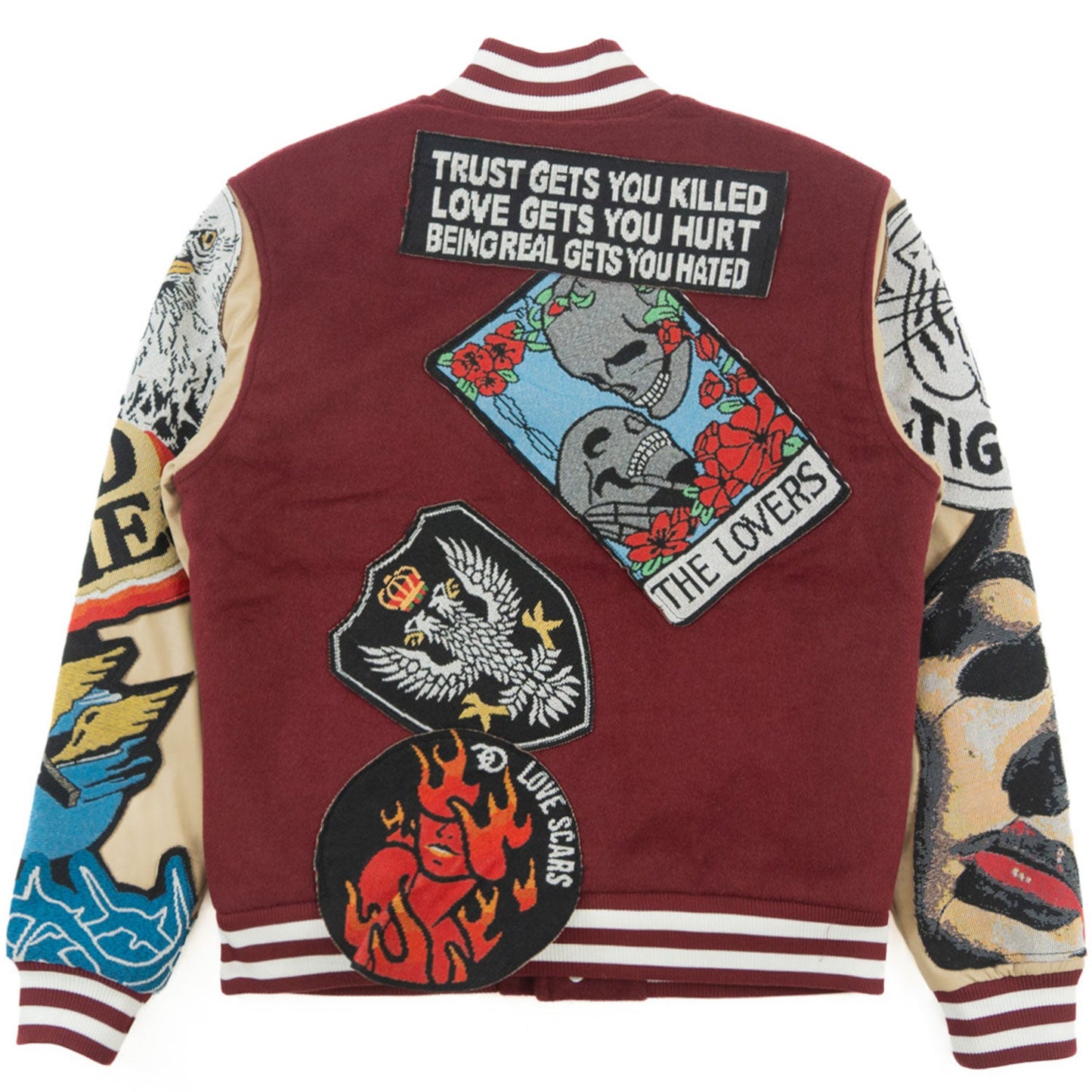 TEEK - F1005 Love Scars Varsity Jacket - Burgundy JACKET TEEK MJ