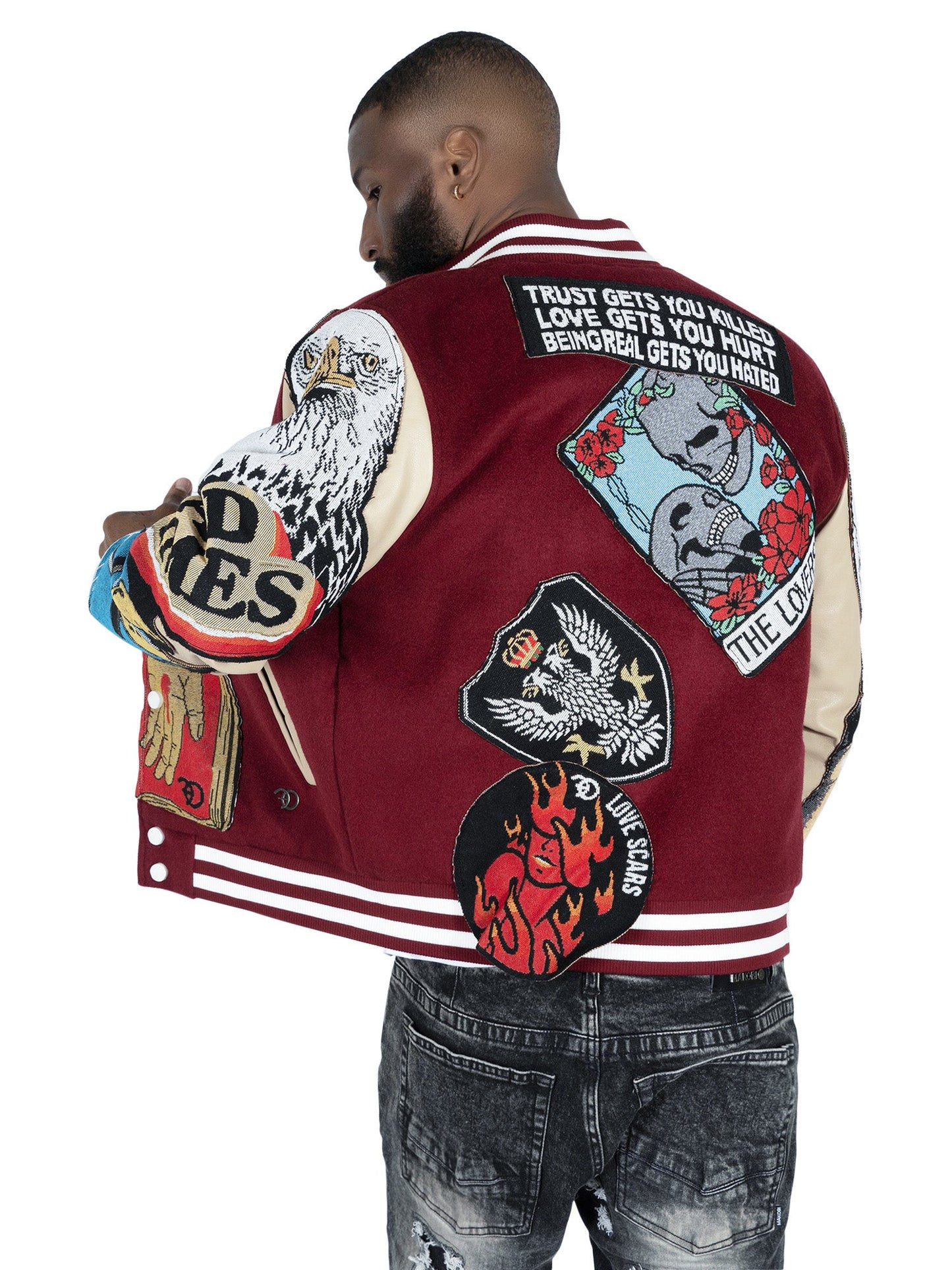 TEEK - F1005 Love Scars Varsity Jacket - Burgundy JACKET TEEK MJ