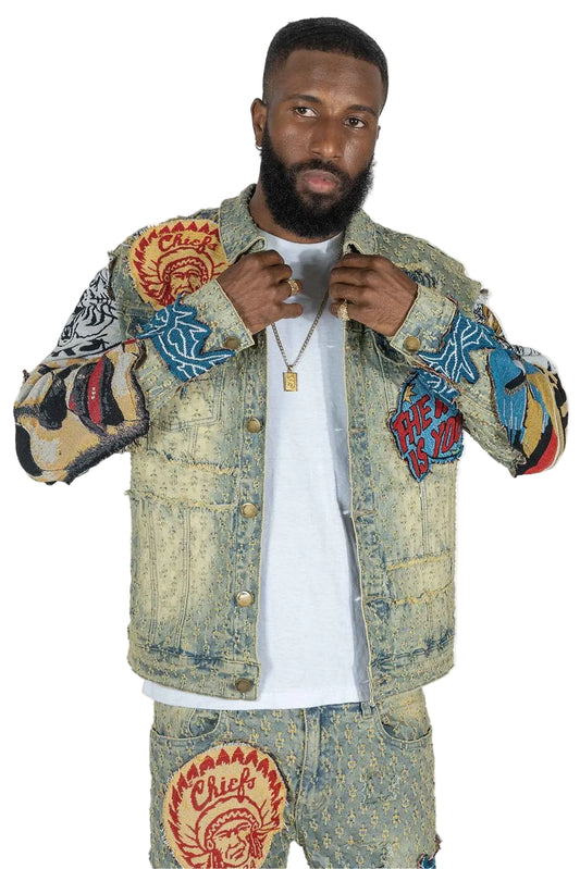 Denim Jacket F1055 Brave Heart - Dirt Sets Makobi Jeans USA