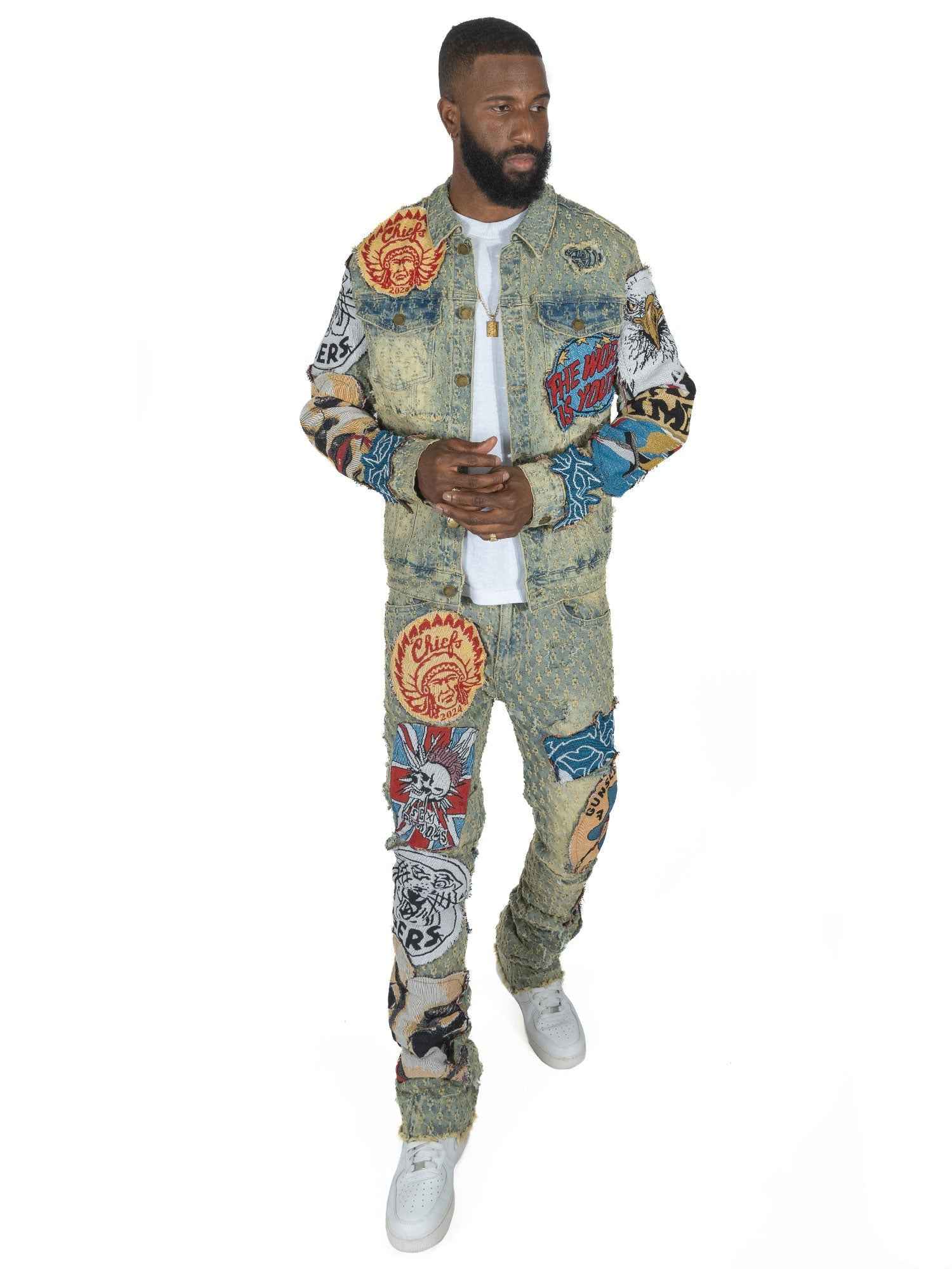 Denim Jacket F1055 Brave Heart - Dirt Sets Makobi Jeans USA